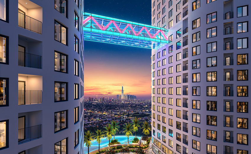 Cầu kính tháp đôi Bcons Center City
