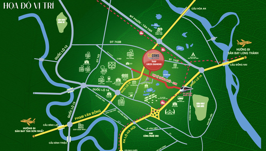 Vị trí Bcons City – Tháp Green Diamond
