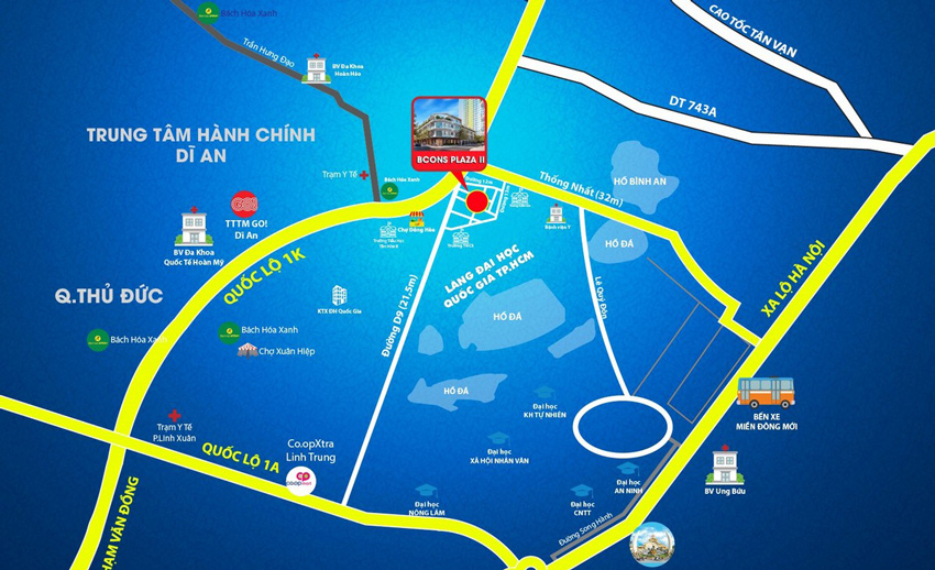 Vị trí nhà phố Bcons Plaza